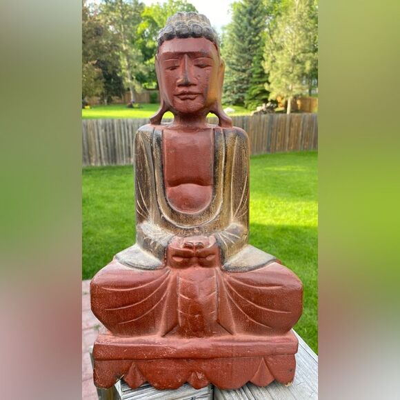 Meditating Buddha Carved Wood Unique one of a kind Statue Figure